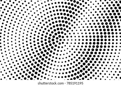 Black and white dotted gradient. Rough half tone vector background. Detailed dotted halftone. Monochrome retro texture. Black ink dot ornament.. Pop art dotwork template. Abstract dotted backdrop