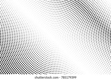 Black and white dotted gradient. Shiny half tone vector background. Detailed dotted halftone. Monochrome retro texture. Black ink dot ornament.. Pop art dotwork template. Abstract dotted backdrop