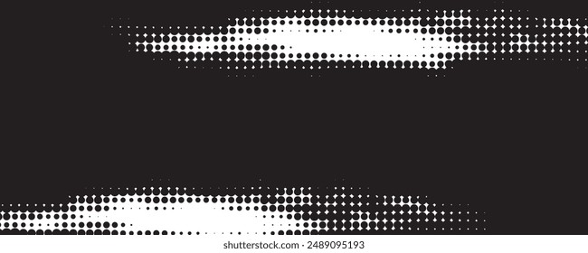 Black and white dotted halftone background.