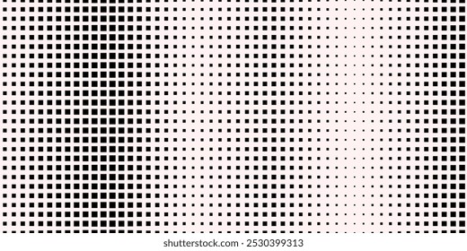 Black and white dotted halftone background, vector illustration, modern square dots.