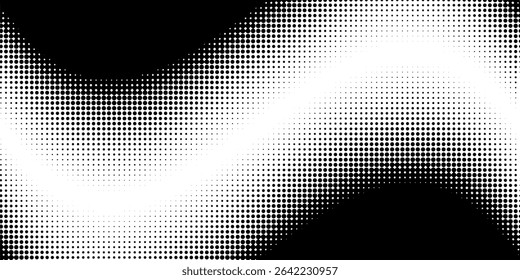 Black and white dotted halftone background.