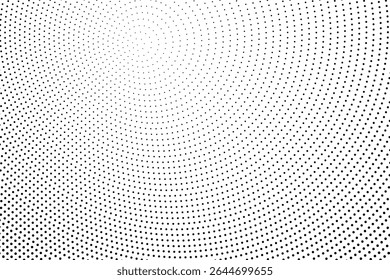 Black white dotted halftone background. Halftone pattern. Black dot on transparent overlay. Monochrome dotted vector illustration. Vintage horizontal halftone gradient.