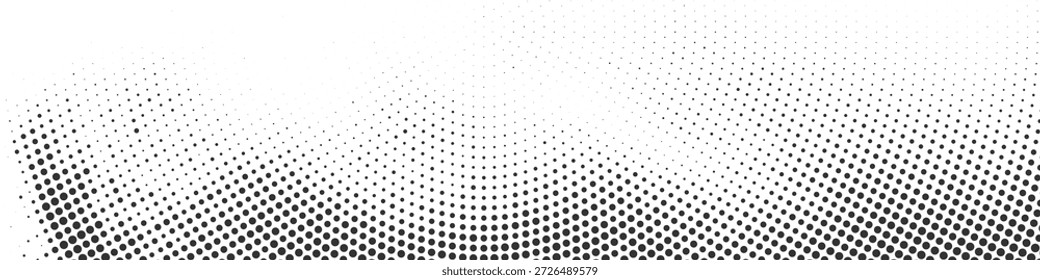 Black and white dotted halftone background featuring curved radial gradient patterns for retro print style Vector Illustration