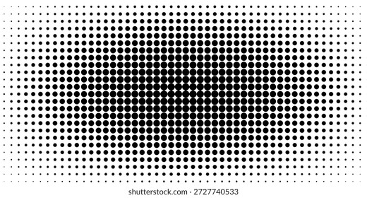 Fondo de semitono punteado blanco negro. Patrón de semitono. Punto negro en la superposición transparente. Ilustración vectorial punteada monocromática. Gradiente de semitono Horizontal de Antiguas.