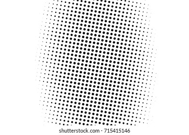 Black and white dotted halftone background. Halftone pattern with black dot on transparent overlay. Monochrome dotted vector illustration. Black  halftone center on white. Pop art dotted texture
