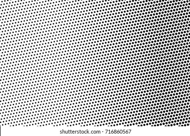 Black white dotted halftone background. Halftone pattern. Black dot on transparent overlay. Monochrome dotted vector illustration. Vintage horizontal halftone gradient. Pop art dotted texture