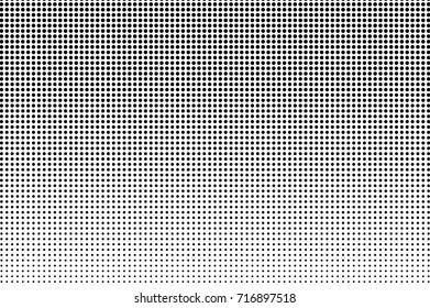 Black white dotted halftone background. Halftone pattern. Black dot on transparent overlay. Monochrome dotted vector illustration. Vintage horizontal halftone gradient. Pop art dotted texture