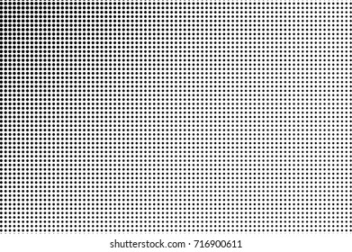 Black white dotted halftone background. Halftone pattern. Black dot on transparent overlay. Monochrome dotted vector illustration. Vintage horizontal halftone gradient. Pop art dotted texture