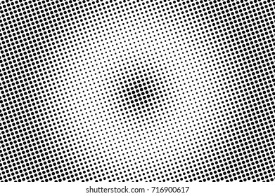 Black white dotted halftone background. Halftone pattern. Black dot on transparent overlay. Monochrome dotted vector illustration. Vintage horizontal halftone gradient. Pop art dotted texture