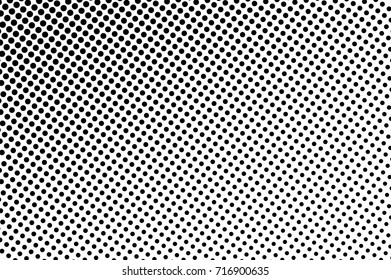 Black white dotted halftone background. Halftone pattern. Black dot on transparent overlay. Monochrome dotted vector illustration. Vintage horizontal halftone gradient. Pop art dotted texture