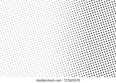 Black white dotted halftone background. Diagonal halftone pattern. Black dot on transparent overlay. Monochrome dotted vector illustration. Vintage horizontal halftone gradient. Pop art dotted texture