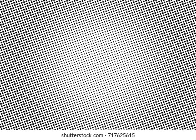 Black white dotted halftone background. Elegant halftone pattern. Black dot on transparent overlay. Monochrome dotted vector illustration. Centered horizontal halftone gradient. Pop art dotted texture