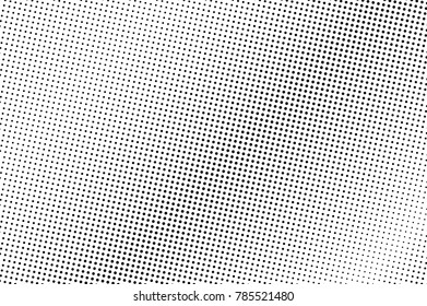 Black and white dotted halftone. Contrast half tone vector background. Smooth dotted gradient. Monochrome retro texture. Black ink dot ornament.. Pop art dotwork template. Abstract dotted backdrop