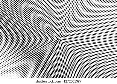 Black and white dotted halftone with diagonal gradient. Circular vector texture. Vintage effect graphic decor. Retro dotted overlay. Monochrome halftone background or foreground. Perforated surface