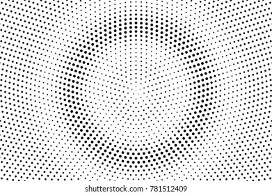 Black and white dotted halftone. Half tone vector background. Pale centered circle dotted gradient. Abstract monochrome template. Black ink dots on transparent backdrop. Pop art retro design