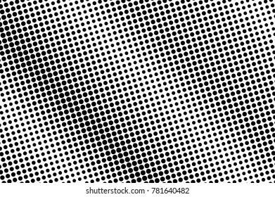 Black and white dotted halftone. Half tone vector background. Rough textured dotted gradient. Abstract monochrome template. Black ink dots on transparent backdrop. Pop art dotwork. Retro design effect