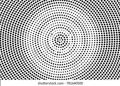 Black white dotted halftone. Half tone vector background. Rough circle dotted gradient. Abstract monochrome texture. Black ink dot on transparent backdrop. Pop art dotwork. Retro design template