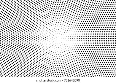 Black white dotted halftone. Half tone vector background. Textured centered dotted gradient. Abstract monochrome texture. Black ink dot on transparent backdrop. Pop art dotwork. Retro design template