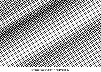 Black white dotted halftone. Half tone vector background. Diagonal lines dotted gradient. Abstract monochrome texture. Black ink dot on transparent backdrop. Pop art dotwork. Retro design template