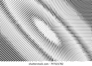 Black white dotted halftone. Half tone vector background. Diagonal stretched oval dotted gradient. Futuristic minimal texture. Black dot on transparent backdrop. Pop art dotwork. Retro design template