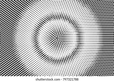 Black white dotted halftone. Half tone vector background. Round concentrated dotted gradient. Abstract minimal texture. Black ink dot on transparent backdrop. Pop art dotwork. Retro design template