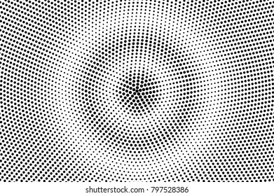 Black white dotted halftone. Half tone vector background. Grungy detailed dotted gradient. Abstract minimal texture. Black ink dot on transparent backdrop. Pop art dotwork. Retro design template