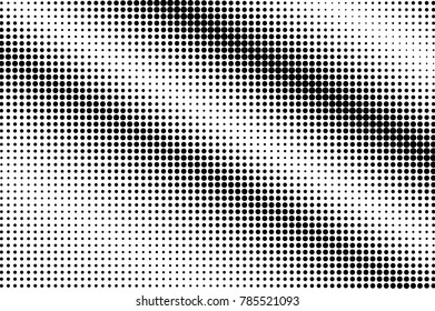 Black and white dotted halftone. Regular half tone vector background. Detailed dotted gradient. Monochrome retro texture. Black ink dot ornament.. Pop art dotwork template. Abstract dotted backdrop
