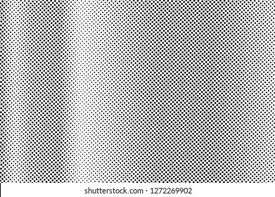 Black and white dotted halftone vector background. Regular dotted texture with contrast gradient. Vintage effect graphic decor. Retro dotted overlay. Monochrome halftone texture. Perforated surface