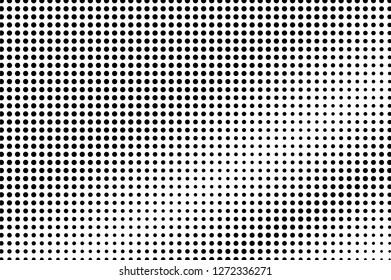 Black and white dotted halftone vector background. Regular dotted texture with diagonal gradient. Vintage effect graphic decor. Retro dotted overlay. Monochrome halftone texture. Perforated surface