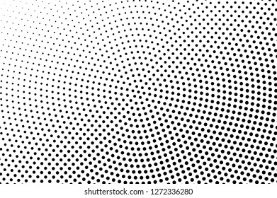 Black and white dotted halftone vector background. Round dotted texture with faded gradient. Vintage effect graphic decor. Retro dotted overlay. Monochrome halftone texture. Perforated surface