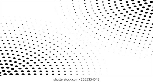 Black and white dotted halftone vector background. Halftone pattern with black dot on transparent overlay. Monochrome dotted vector illustration. Black and white halftone. Pop art dotted texture