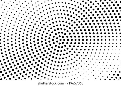 Black and white dotted halftone vector background. Round dotted pattern with diagonal shade. Monochrome halftone overlay for vintage effect. Black ink dots on transparent. Retro halftone texture
