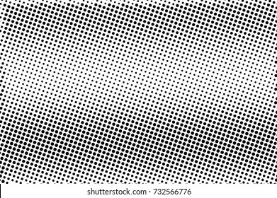 Black and white dotted halftone vector background. Regular halftone pattern. Black dot on transparent overlay. Monochrome dotted illustration. Horizontal halftone gradient. Pop art dotted texture