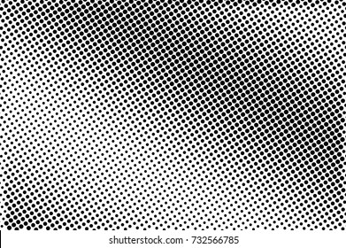 Black white dotted halftone vector background. Metallic effect halftone pattern. Black dot on transparent overlay. Monochrome dotted illustration. Diagonal halftone gradient. Pop art dotted texture