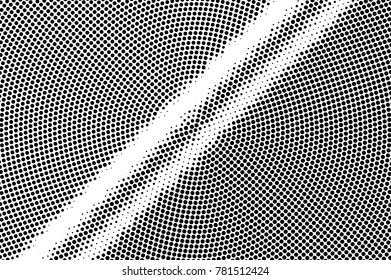 Black and white dotted halftone vector background. Contrast striped dotted gradient. Abstract monochrome background. Black ink dots on transparent backdrop. Perforated template. Pop art retro design