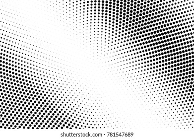 Black and white dotted halftone vector background. Diagonal light dotted gradient. Abstract monochrome background. Black ink dots on transparent backdrop. Perforated template. Pop art retro design