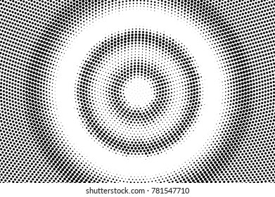 Black and white dotted halftone vector background. Rough circles dotted gradient. Abstract monochrome background. Black ink dotwork on transparent backdrop. Perforated template. Pop art retro design