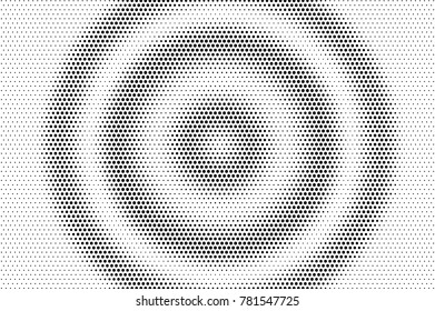 Black and white dotted halftone vector background. Light radial dotted gradient. Abstract monochrome background. Black ink dotwork on transparent backdrop. Perforated template. Pop art retro design
