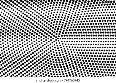 Black white dotted halftone vector background. Grunge horizontal dotted gradient. Monochrome halftone pop art design. Abstract halftone texture. Black ink dot vintage overlay. Retro halftone template