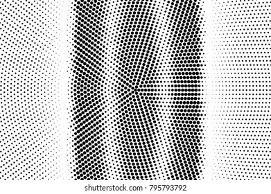 Black white dotted halftone vector background. Vertical dotted gradient. Monochrome halftone pop art design. Abstract grayscale halftone texture. Black ink dot vintage overlay. Retro halftone template