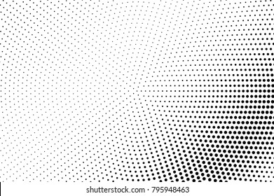 Black white dotted halftone vector background. Rough dotted gradient. Monochrome halftone pop art design. Abstract grayscale halftone texture. Black ink dot vintage overlay. Retro halftone template