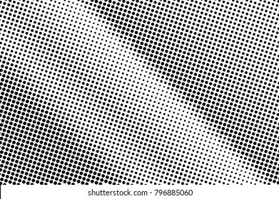 Black white dotted halftone vector background. Dark rough dotted gradient. Minimalistic halftone pop art design. Abstract halftone texture. Black ink dot vintage overlay. Retro halftone template