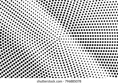 Black white dotted halftone vector background. Rough dotted gradient. Minimalistic halftone pop art design. Abstract halftone texture. Black ink macro dot vintage overlay. Retro halftone template