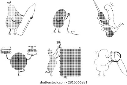 A black and white dotted illustration of a baseball bat and ball, featuring a halftone pattern. Perfect for sports, recreation, or athletic themes.