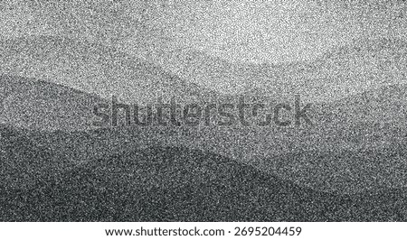 Black and white dotted mountain scenery with soft hills and stylized rising sun effect