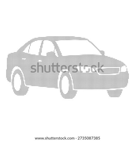 Black and white dotted outline of a compact hatchback car side view