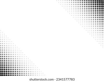Black and white dotted pattern. Duotone banner with half tone effect. Halftone fade gradient. Comic pop art background. Cartoon print. Monochrome gradation frame. Vector illustration