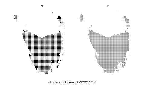 Mapa de pontos preto e branco conjunto de Tasmania Australia mostrando o conceito de design abstrato