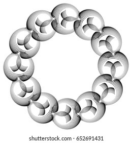 Black and white dotted round frame. Halftone background. Vector clip art.