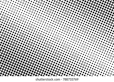 Black white dotted texture. Abstract halftone vector background. Monochrome halftone pop art design. Grungy rough dotted gradient. Black ink dot vintage overlay. Minimal retro halftone template
